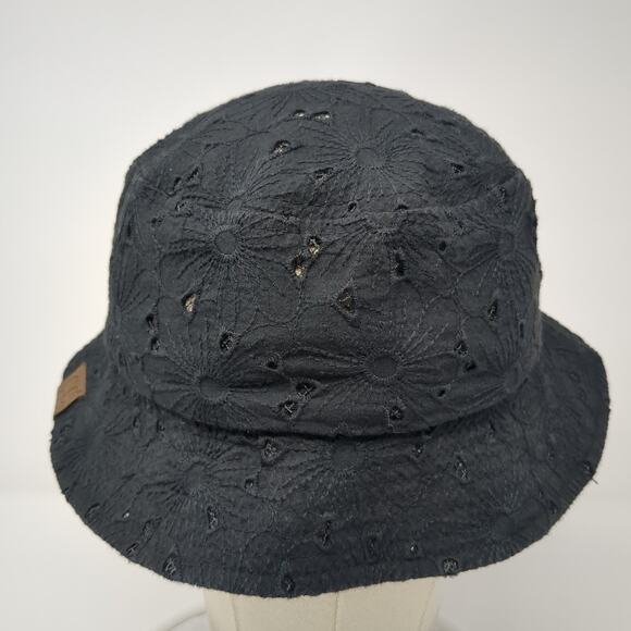 C.C Bucket Hat Black One Size Lightweight Floral Eyelet Blank Polycotton - Picture 6 of 10